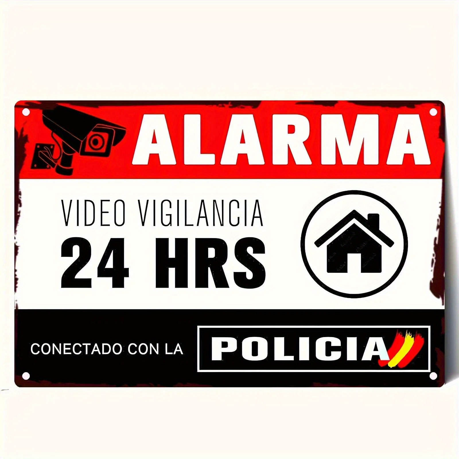 Home Yard Security - Винтажная испанская металлическая табличка ALARMA с