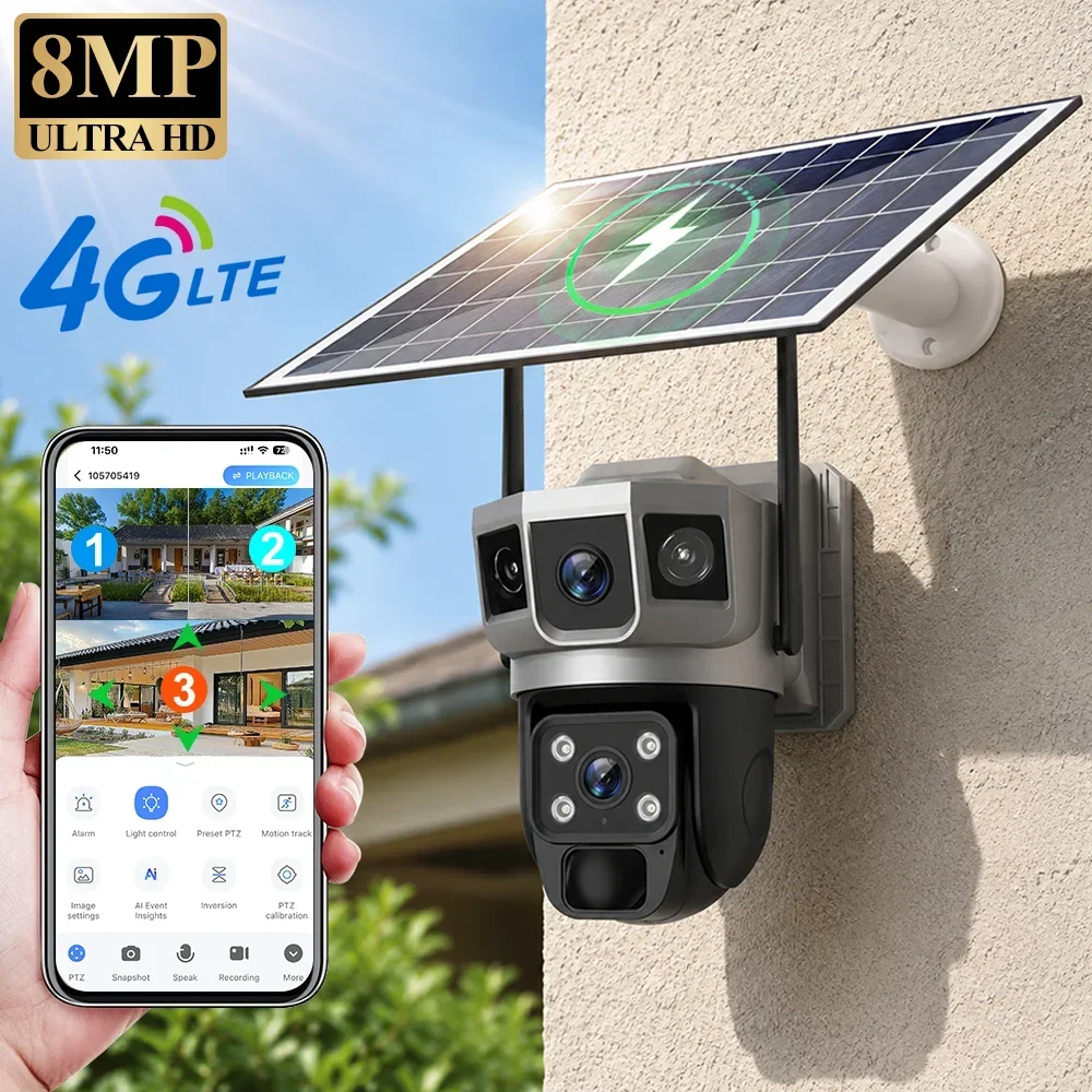 Home Security Guard - V380 4K 3 экрана 4G камера