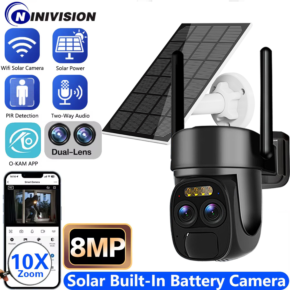 Ip Camera Outdoor 4K - Беспроводная камера видеонаблюдения на солнечной батарее,